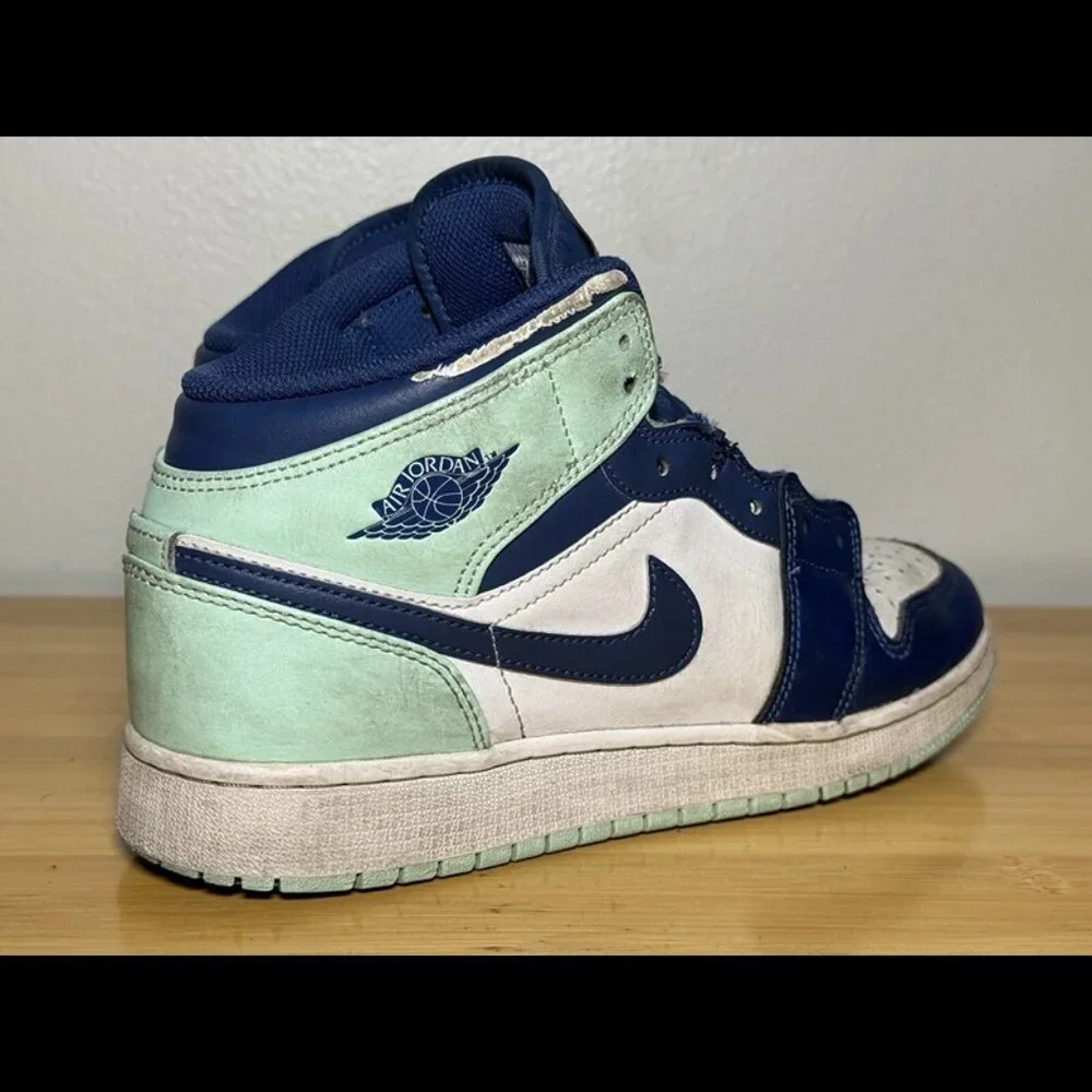 Size 7Y - Nike‎ Air Jordan 1 Mid Mystic Navy Mint Foam 554725-413 GS